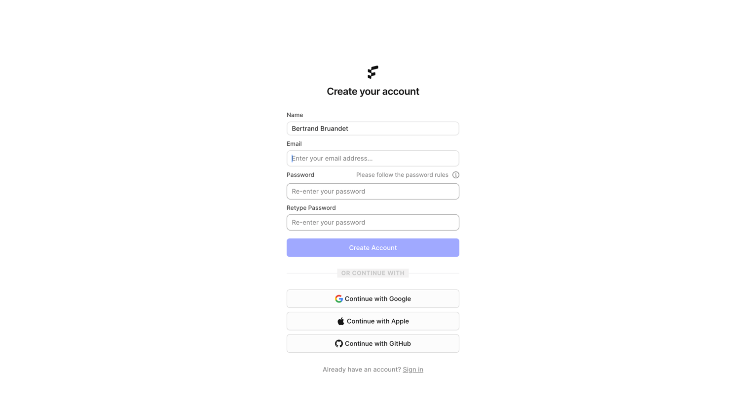 FeatureOS - Sign up | FeatureOS screen