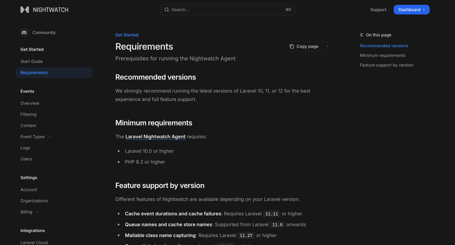 Nightwatch - Requirements - Laravel Nightwatch screen