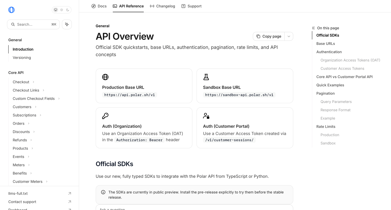 Polar - API Overview - Polar screen