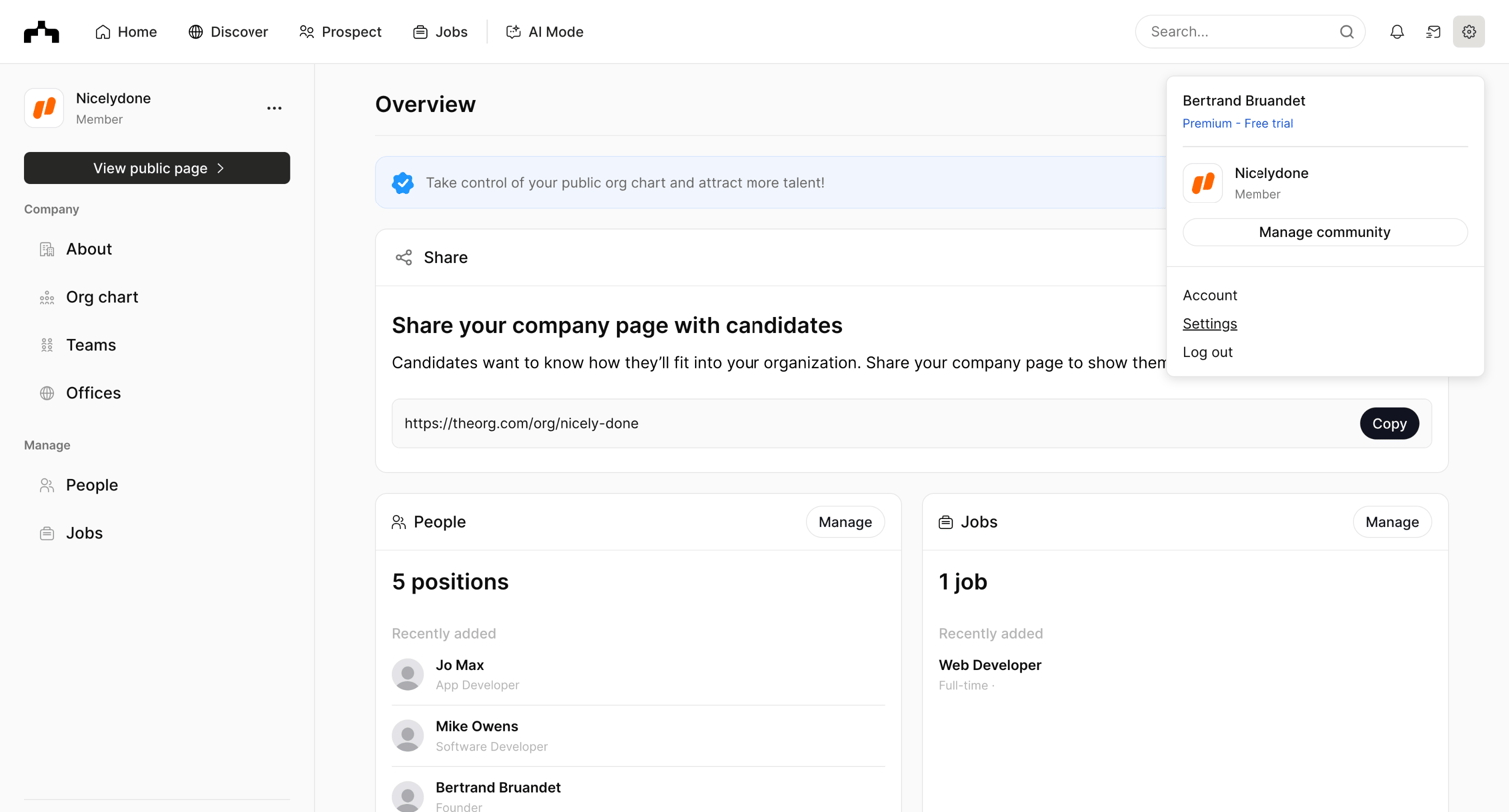 The org - Overview | The Org screen