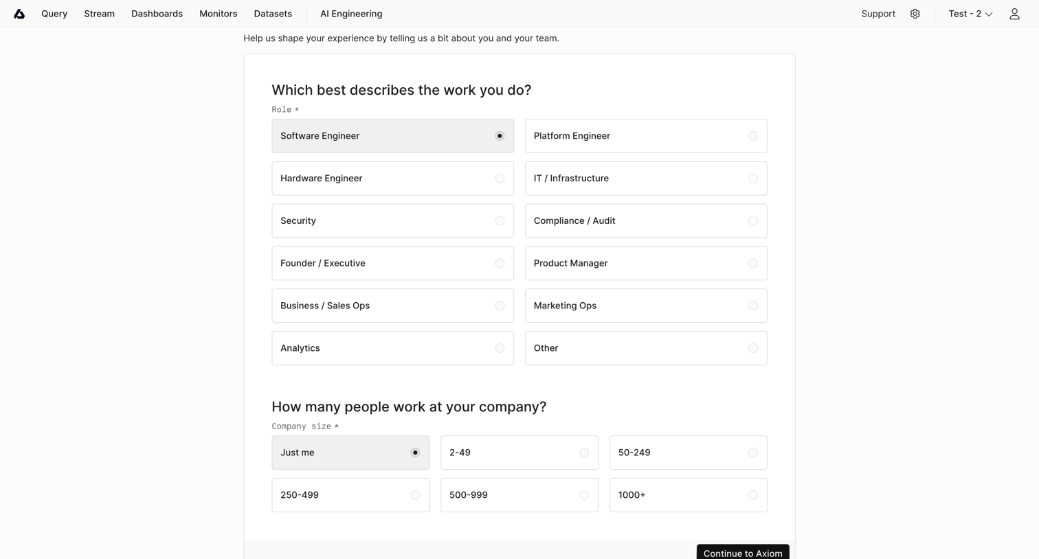 Axiom - Onboarding screen