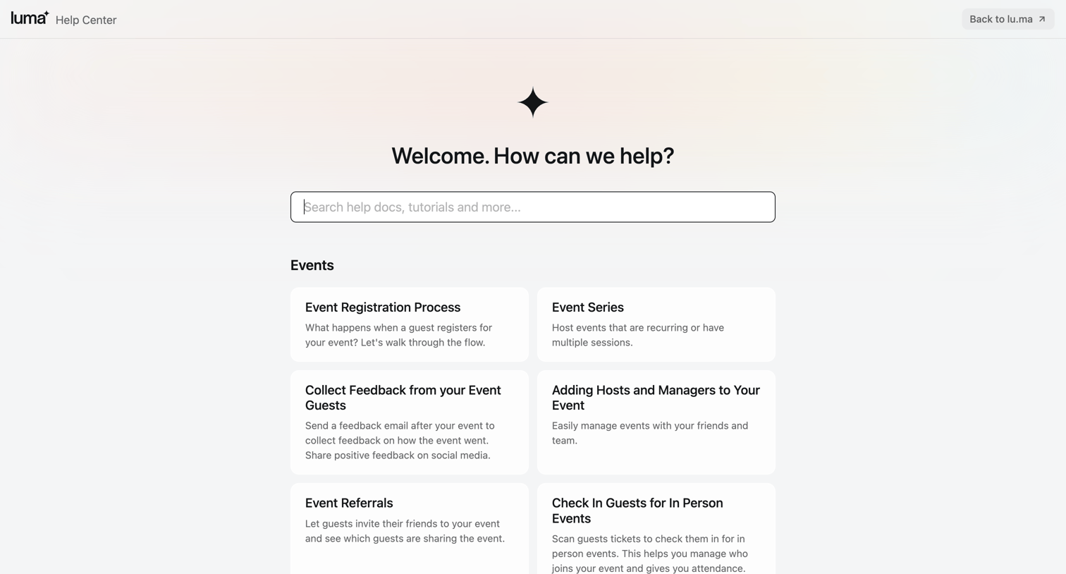 Luma - Luma Help · Host Delightful Events screen
