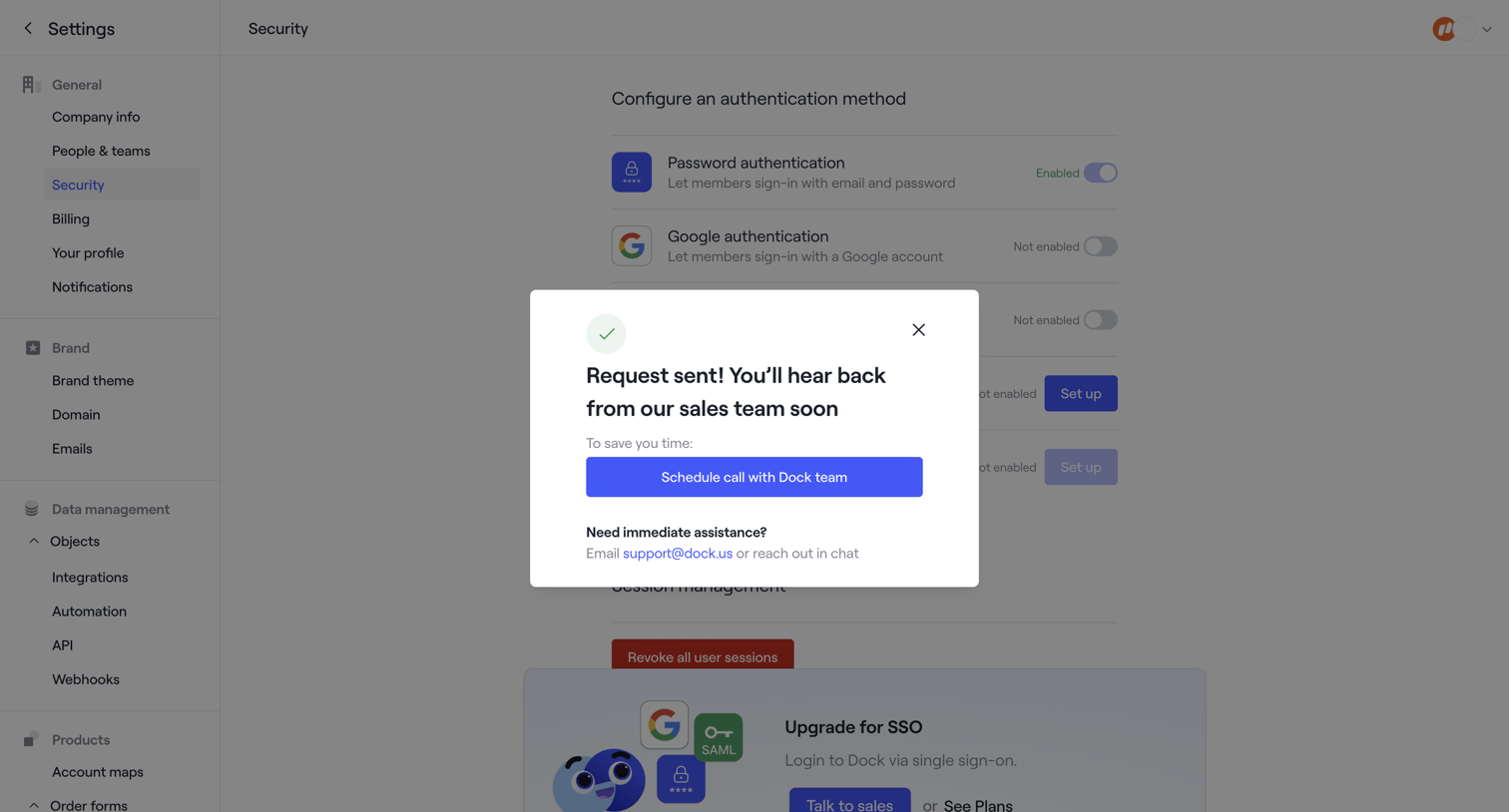 Dock - Dock · Settings screen