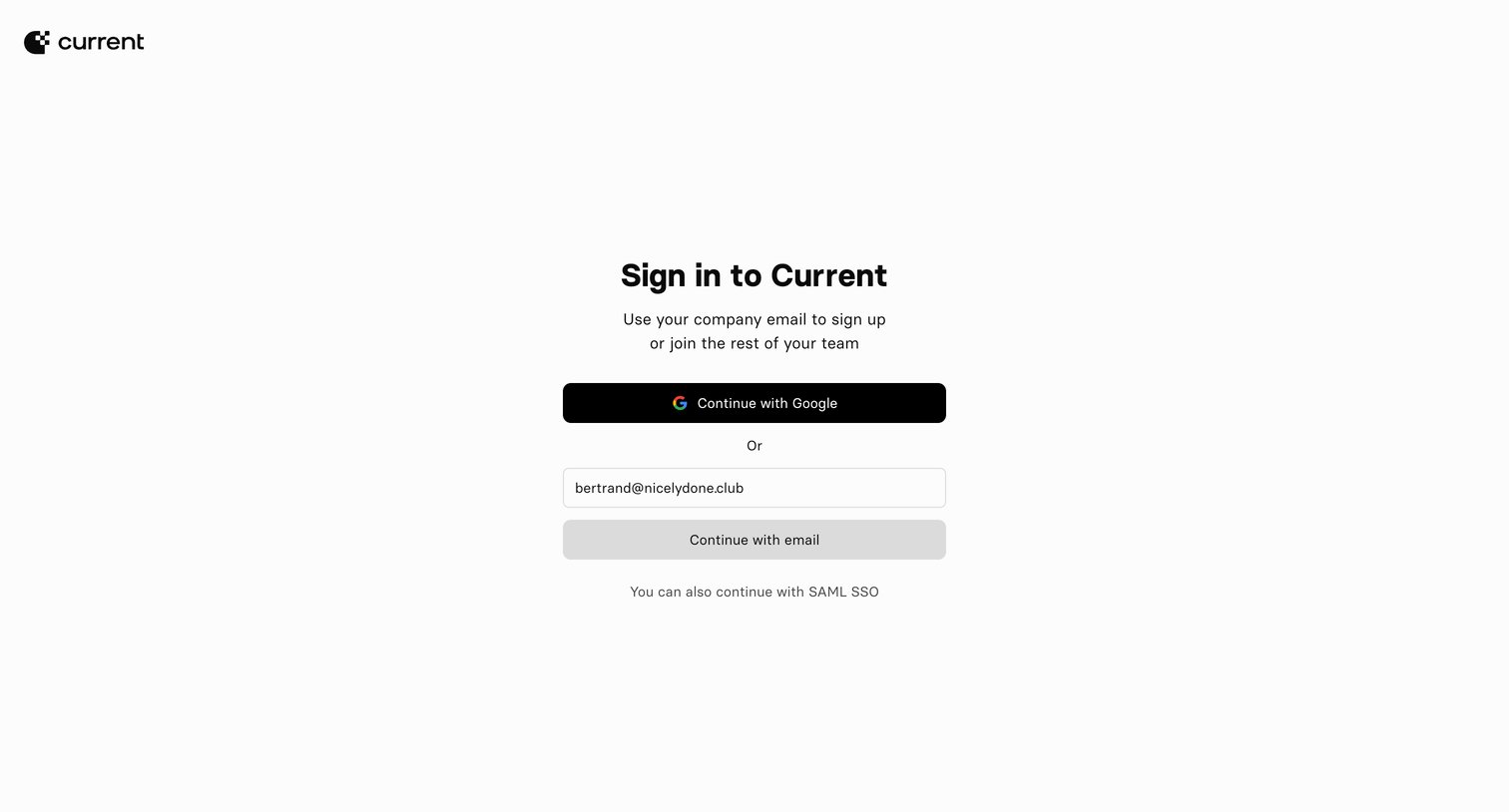 Current - Current — Login screen