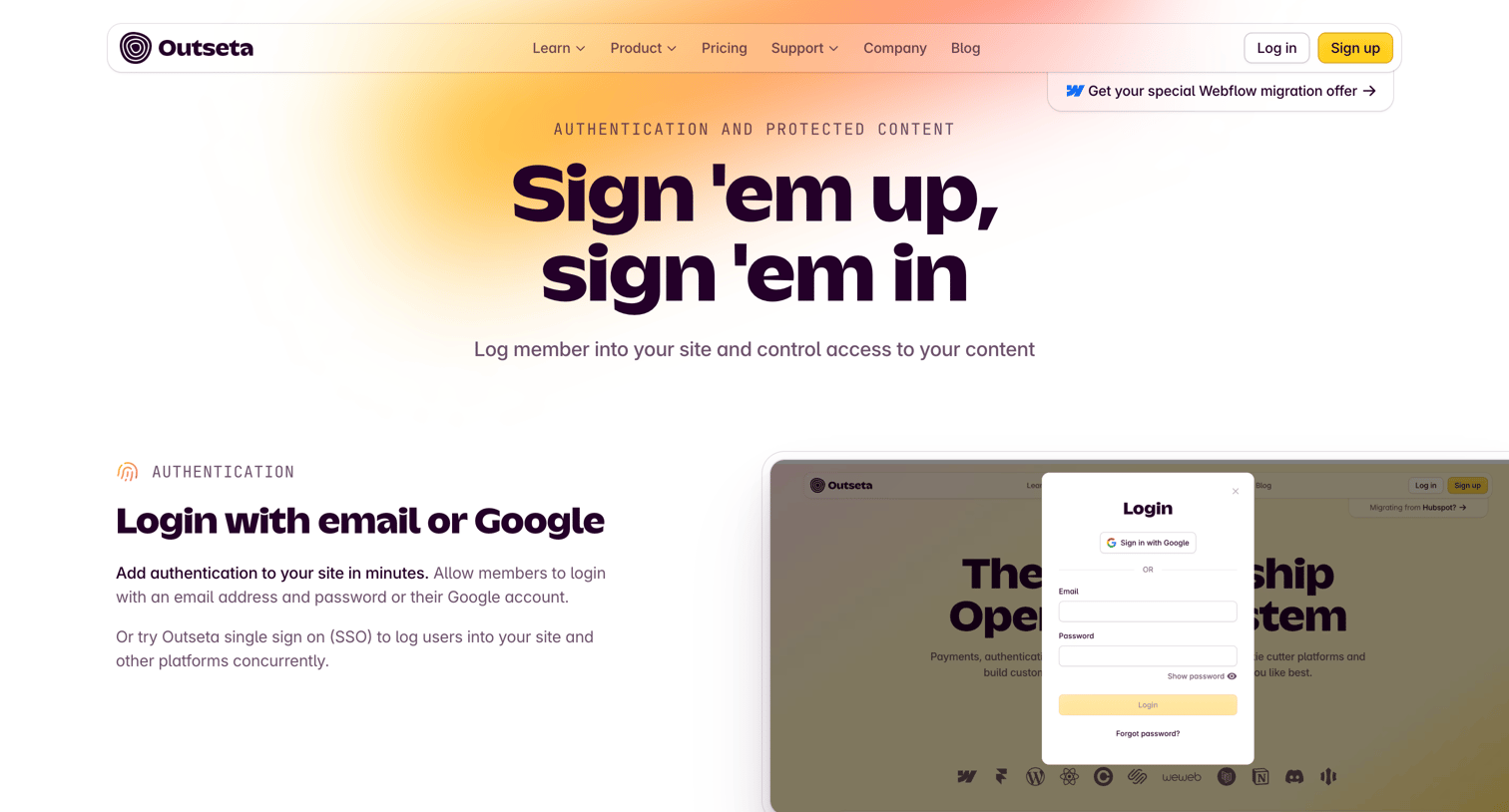 Outseta - Authentication & Protected Content  Outseta screen