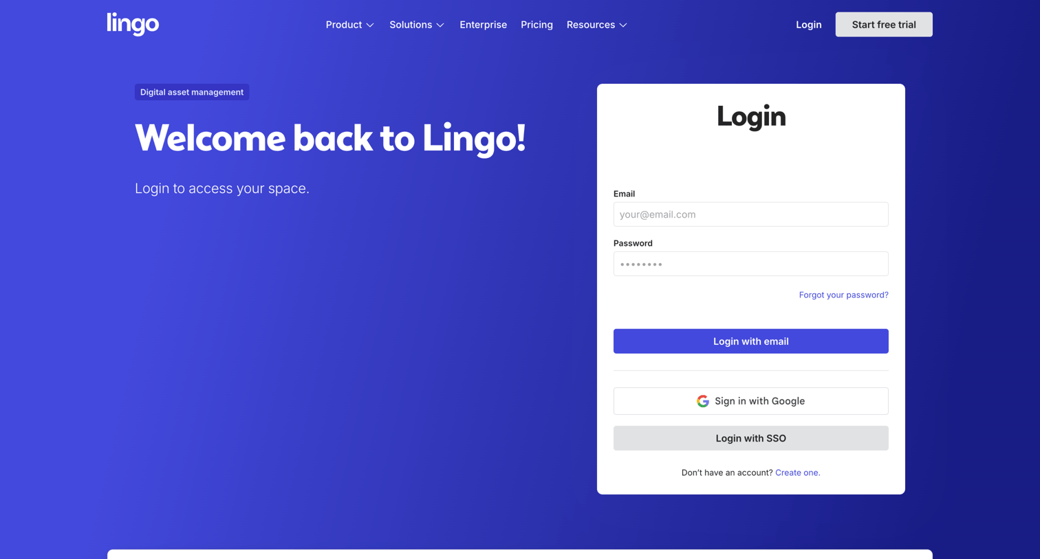 Lingo - Login screen