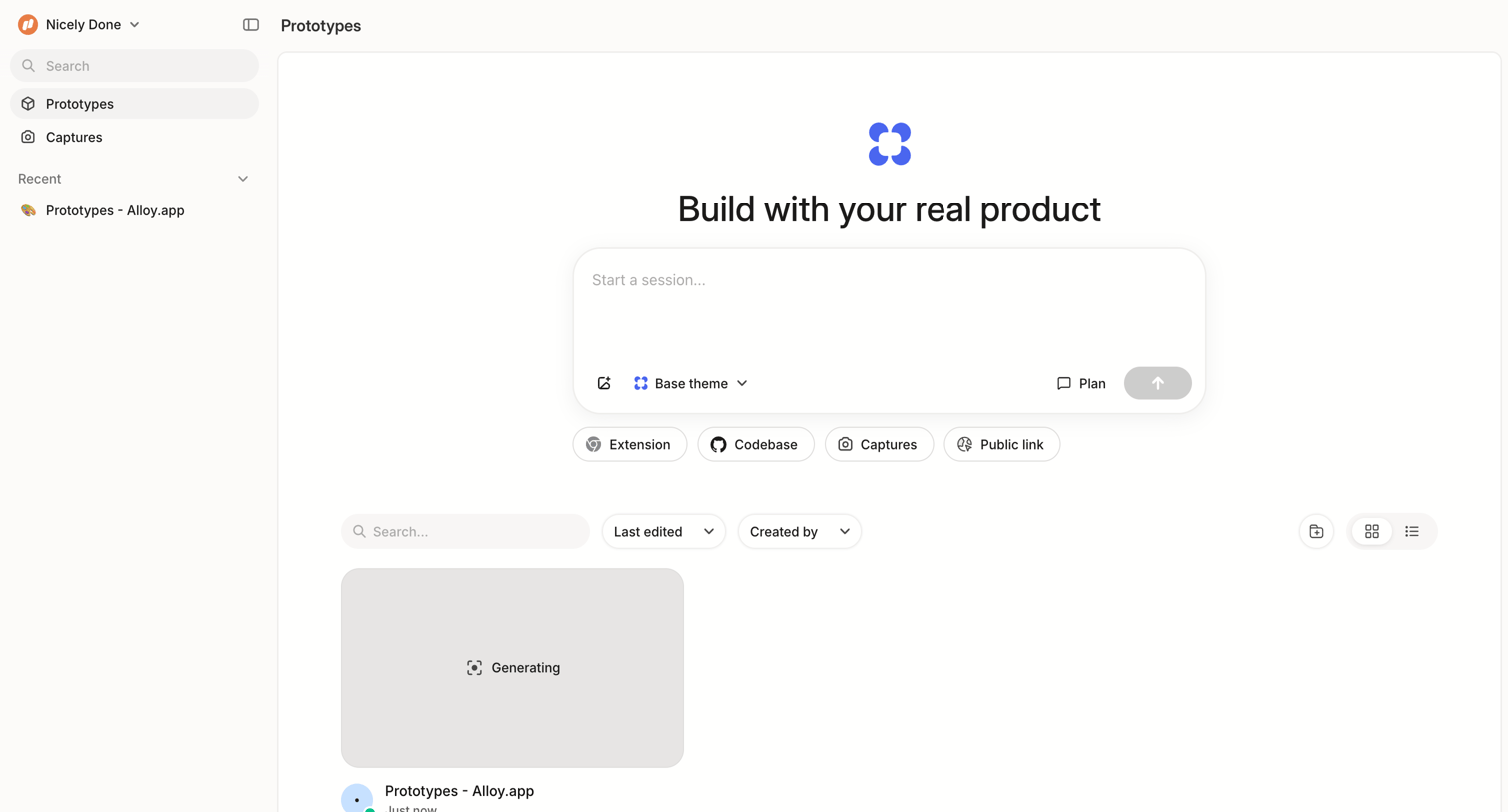 Alloy - Prototypes screen