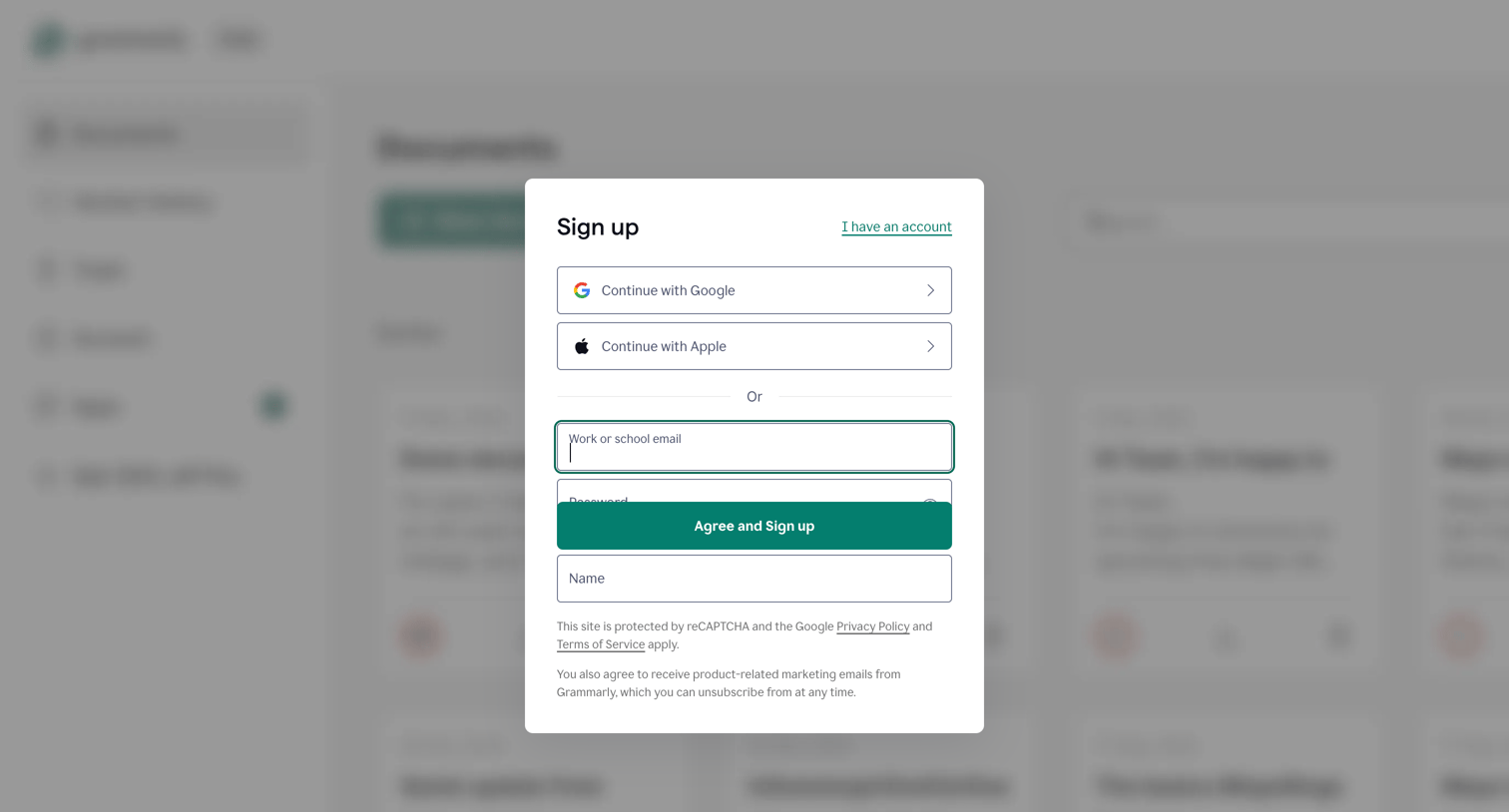 Grammarly - Sign Up – Create a Free Account | Grammarly screen
