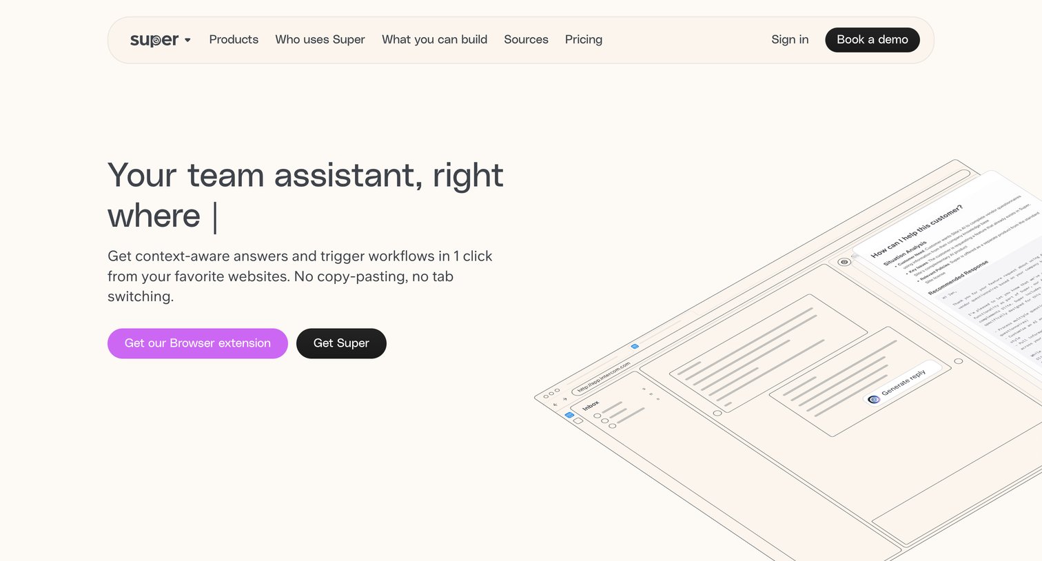 Super - Super AI search and ready-to-use assistants on your team data screen
