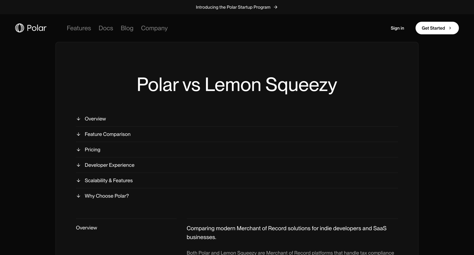 Polar - Polar vs Lemon Squeezy | Polar screen