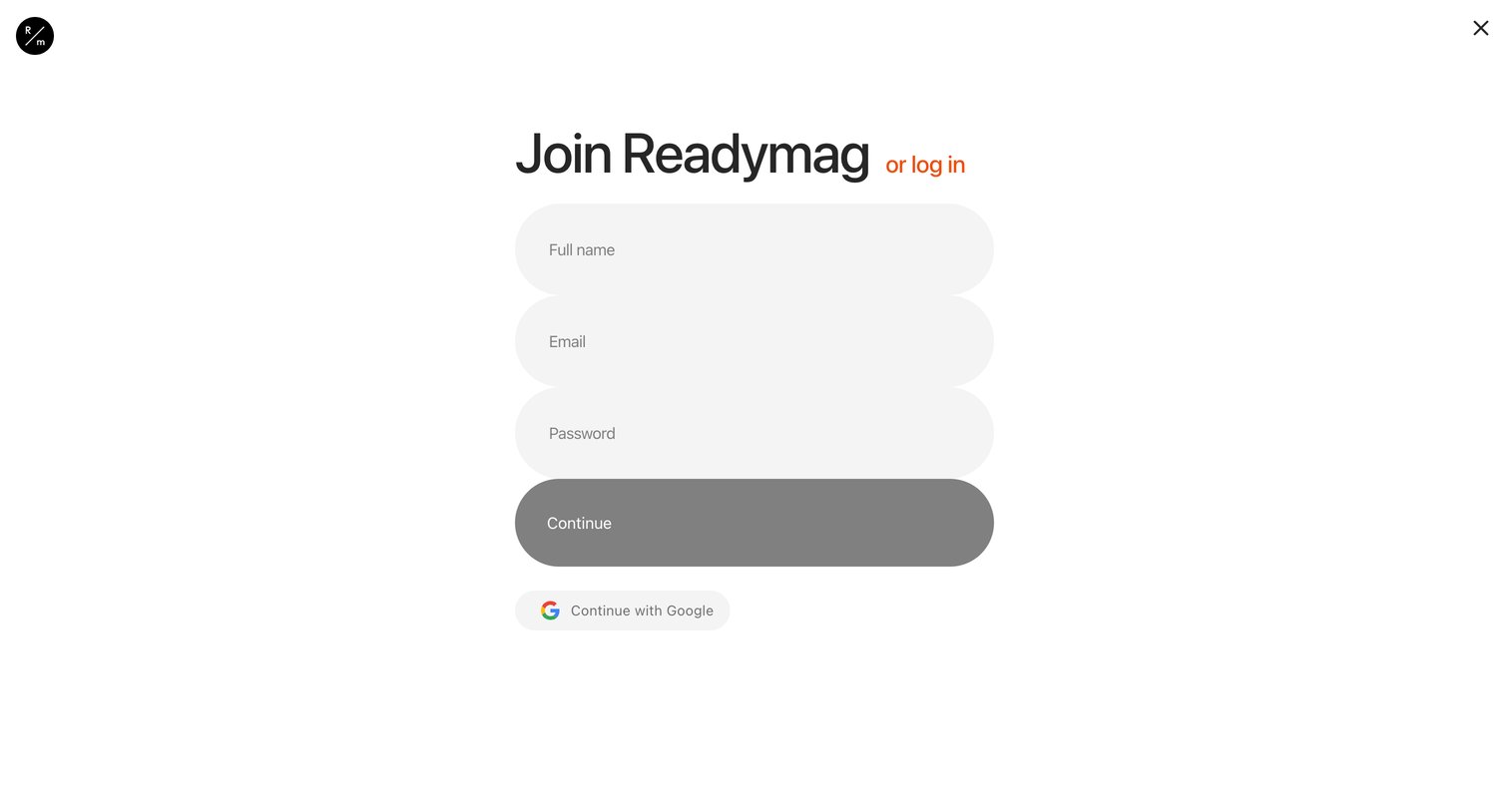 Readymag - Login | Join screen