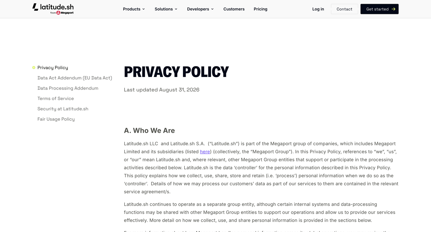 Latitude.sh - Privacy Policy - Latitude.sh screen