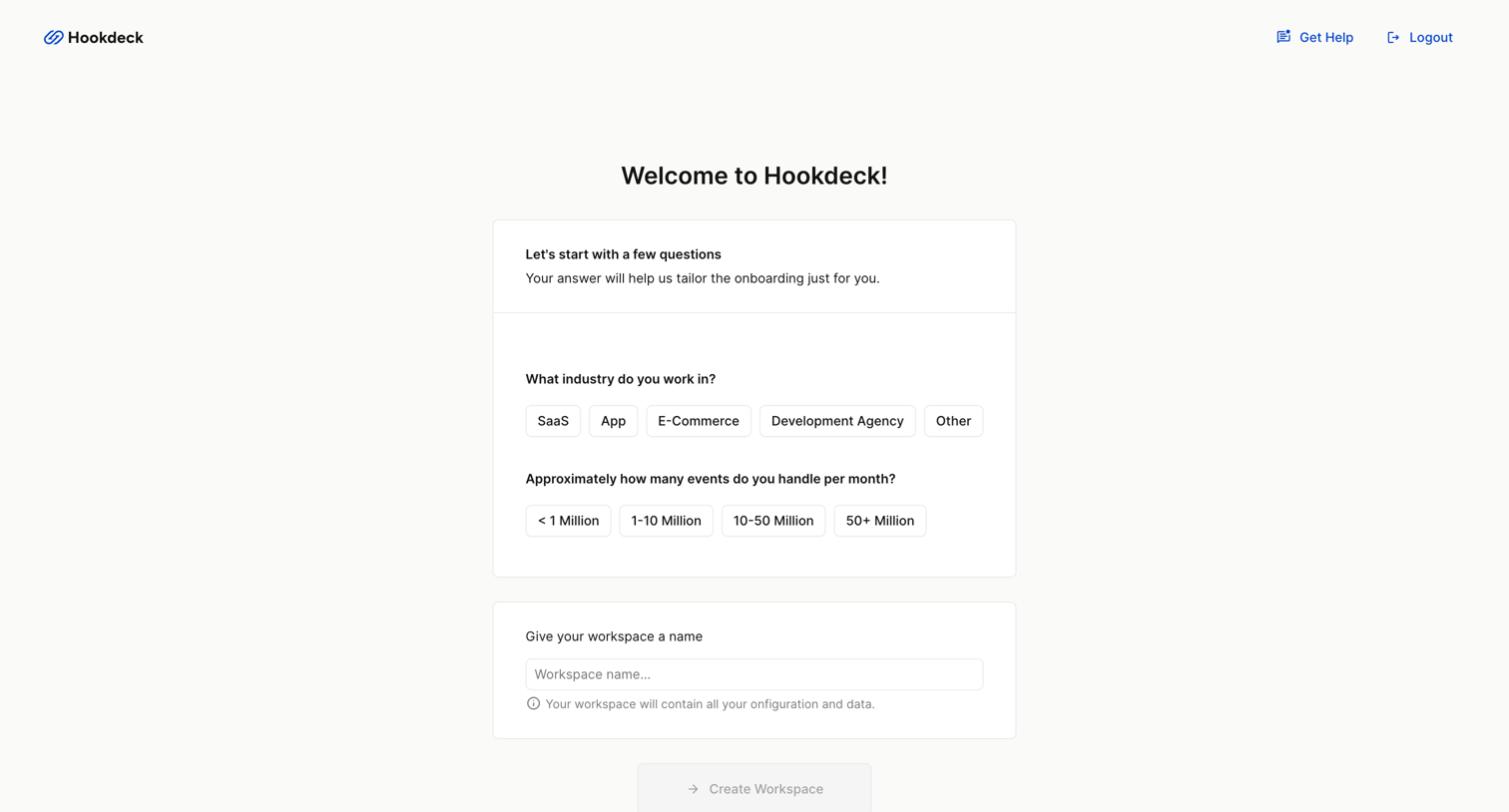 Hookdeck - Onboarding - Workspace - Hookdeck screen