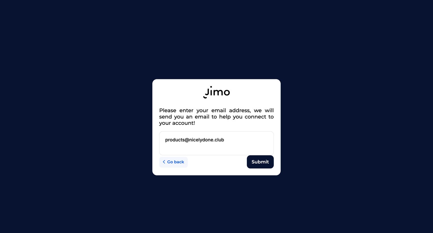 Jimo - Forgot pass · Jimo screen