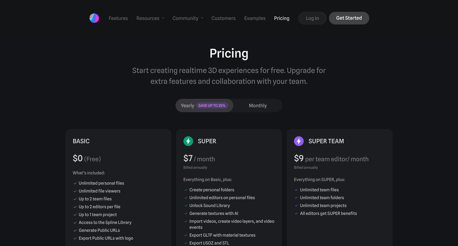 Spline - Spline Pricing - Interactive 3D experiences in real-time in the b screen