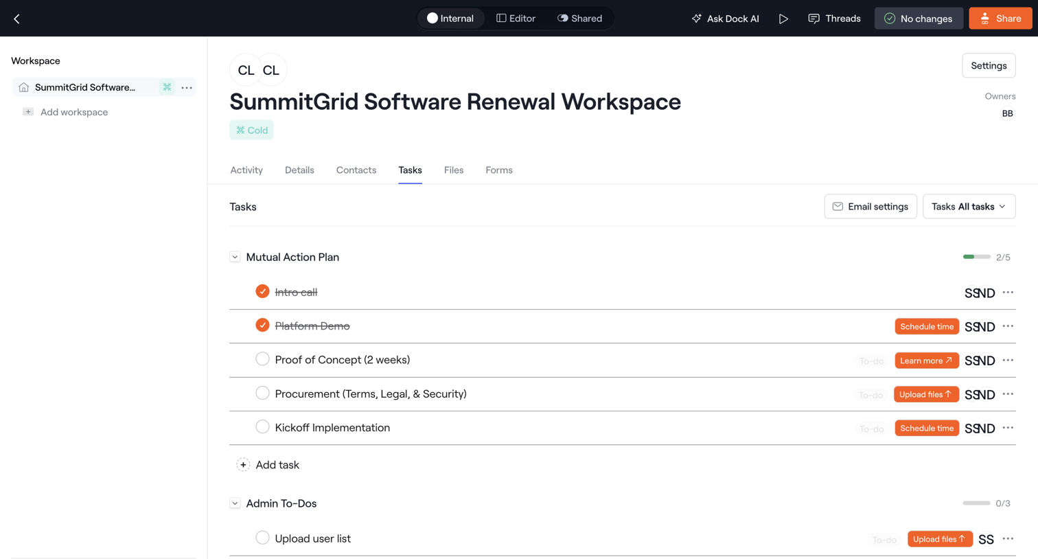 Dock - Internal · SummitGrid Software Renewal Workspace screen