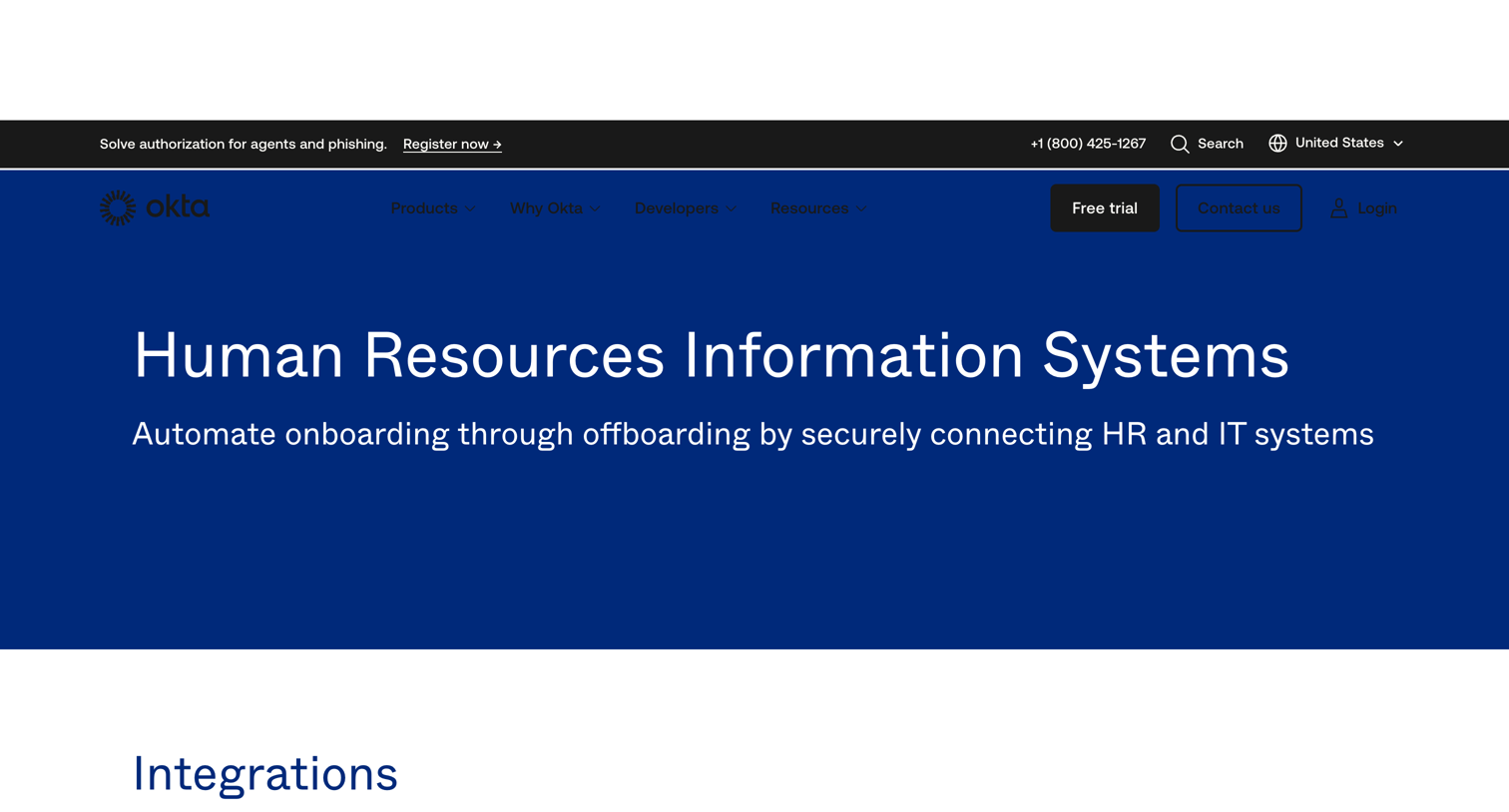 Okta - Human Resources Information Systems screen