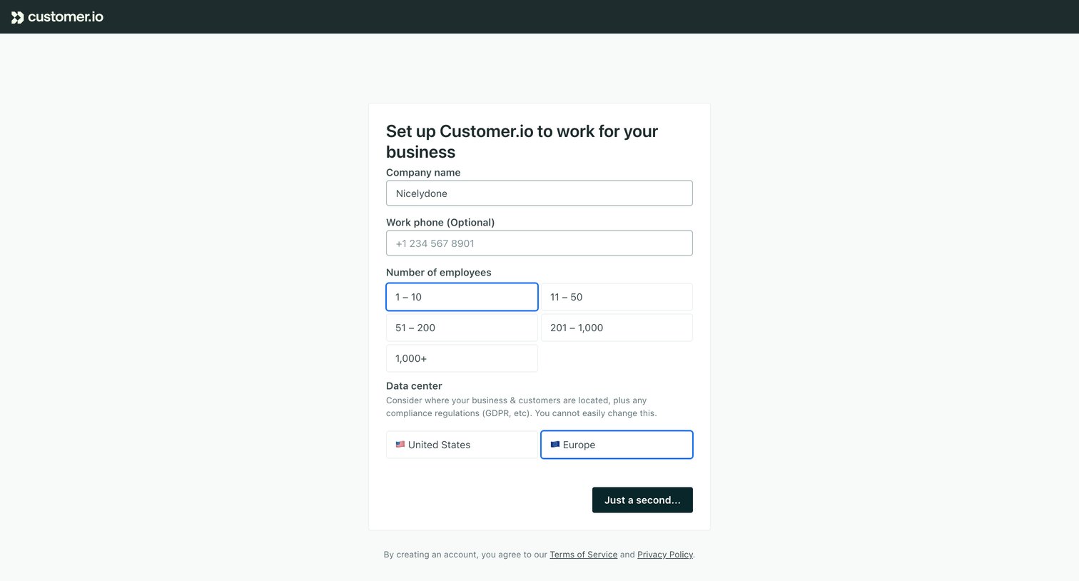 Customer.io screen