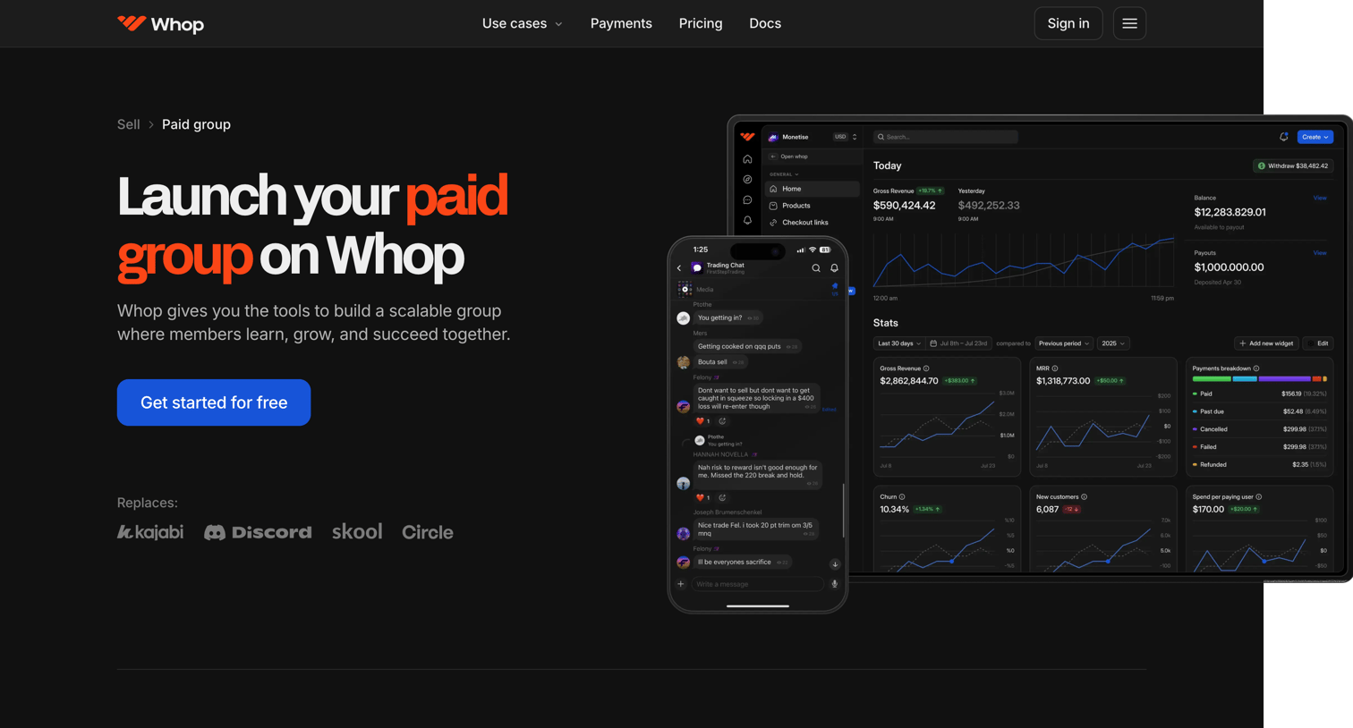 Whop - Sell paid group access and memberships on Whop  Whop screen