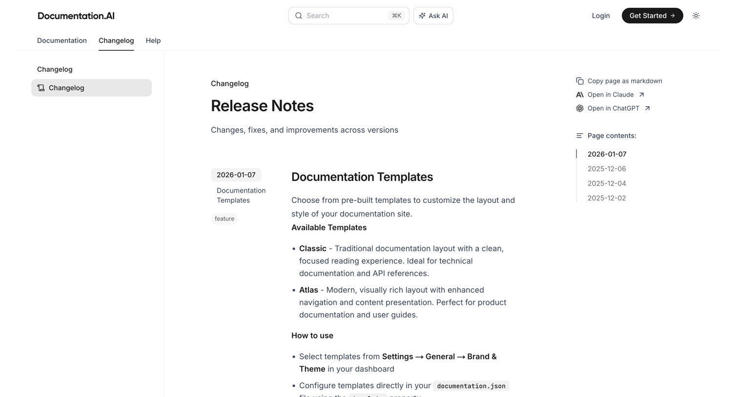 Documentation.AI - Release Notes - Documentation.AI screen