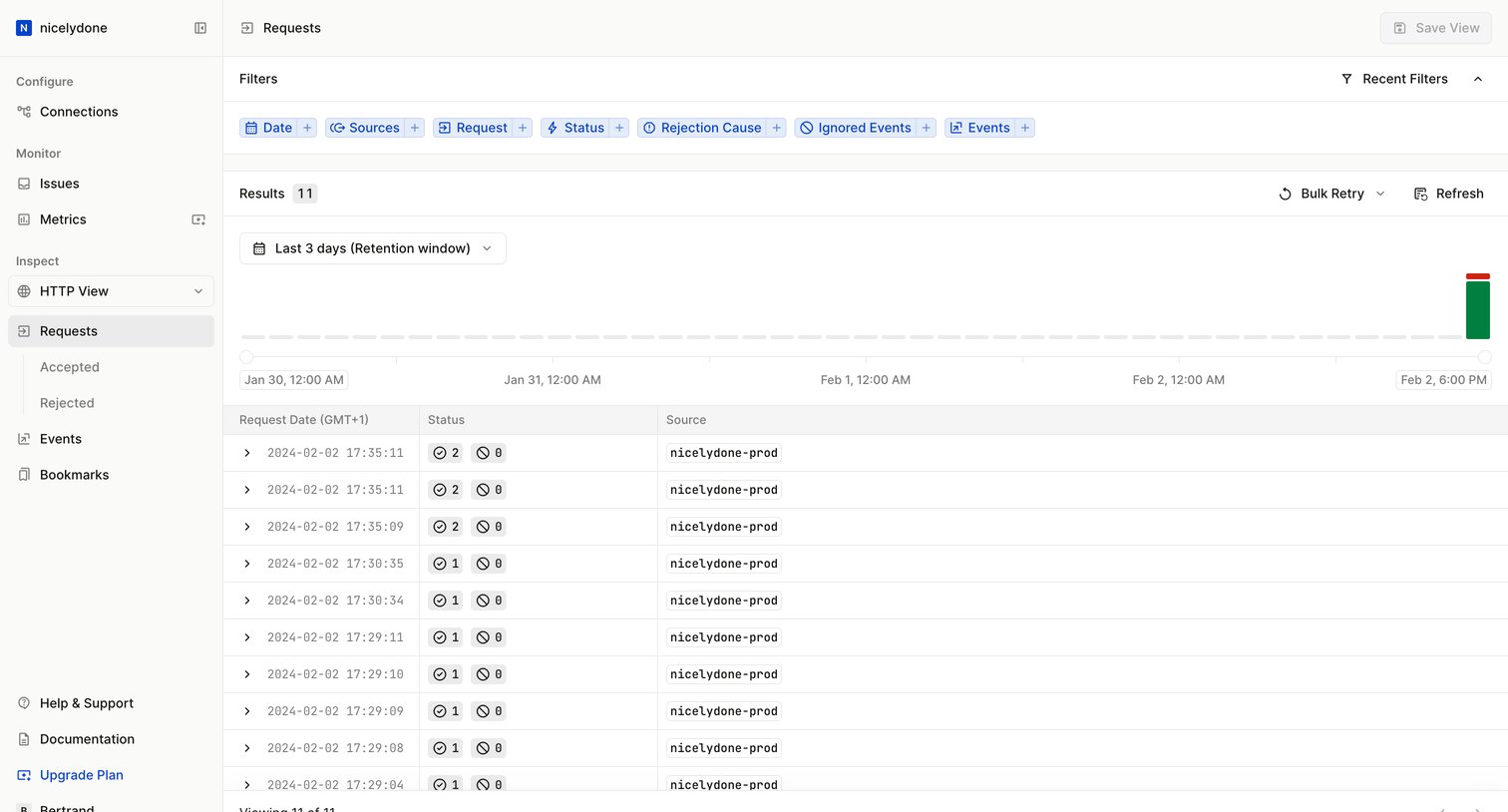 Hookdeck - Requests - Hookdeck screen