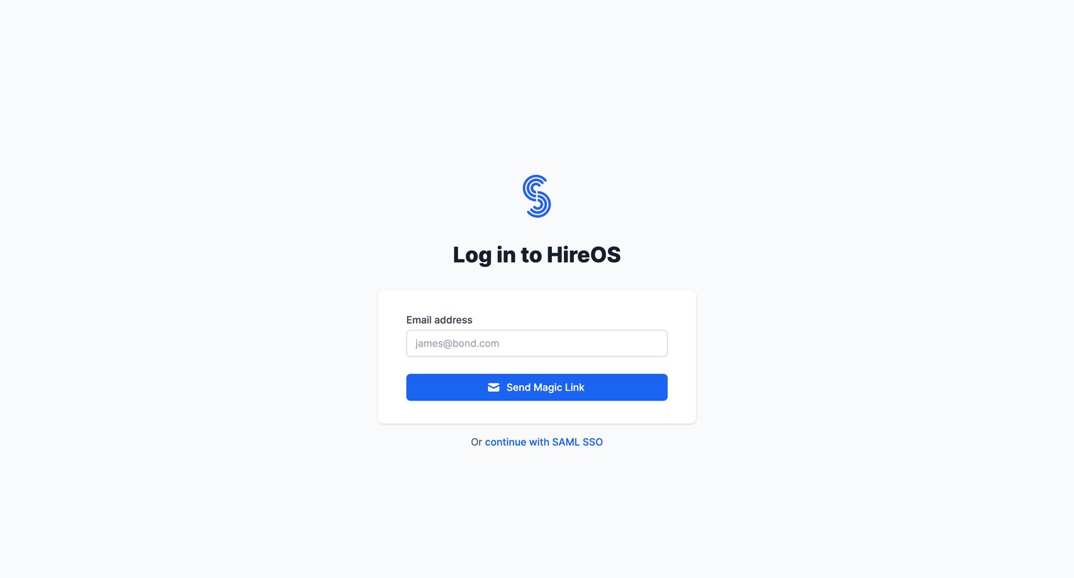 WorkOs - HireOS | Log in with Email screen