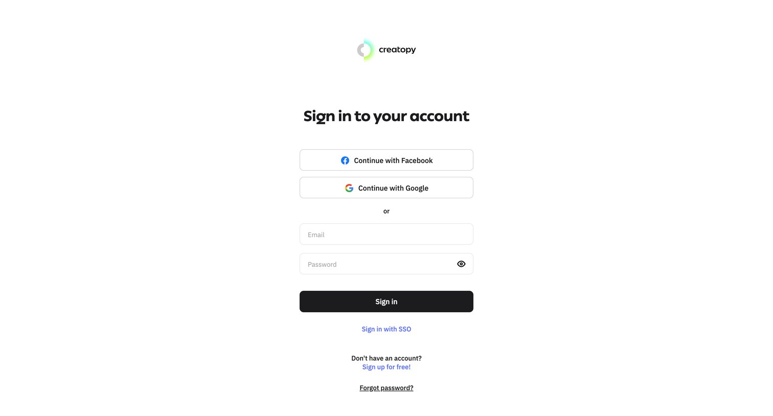 Creatopy - Sign in to your account - Creatopy screen