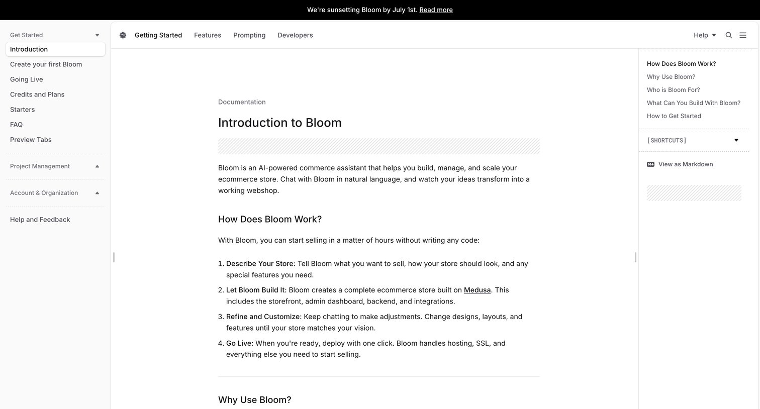 Bloom - Introduction to Bloom screen
