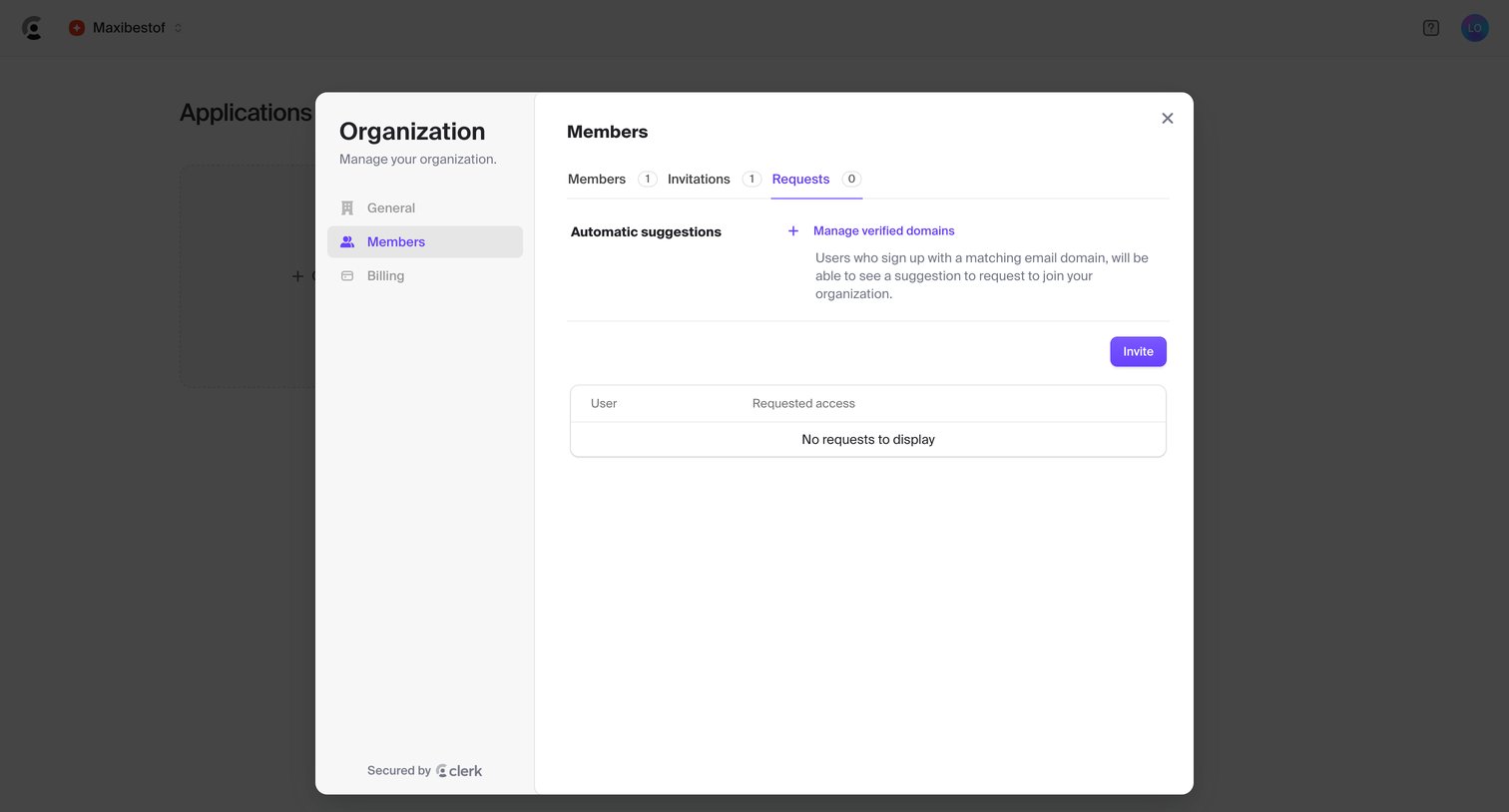 Clerk - Dashboard | Clerk.com screen