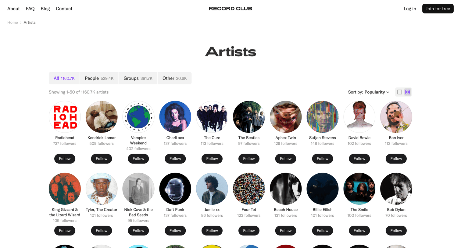 Record club - Artists – Record Club screen