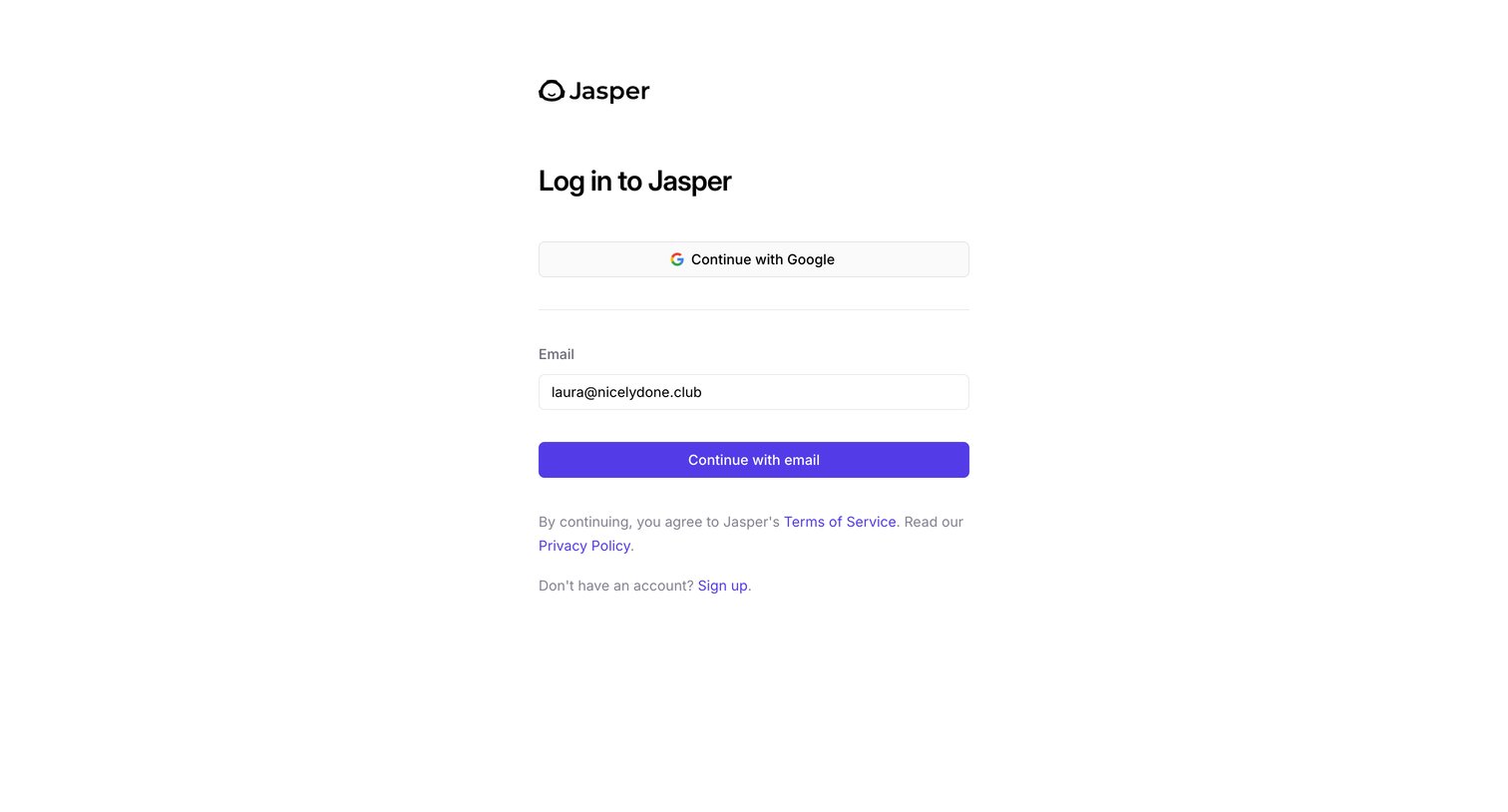 Jasper - Login - Jasper screen