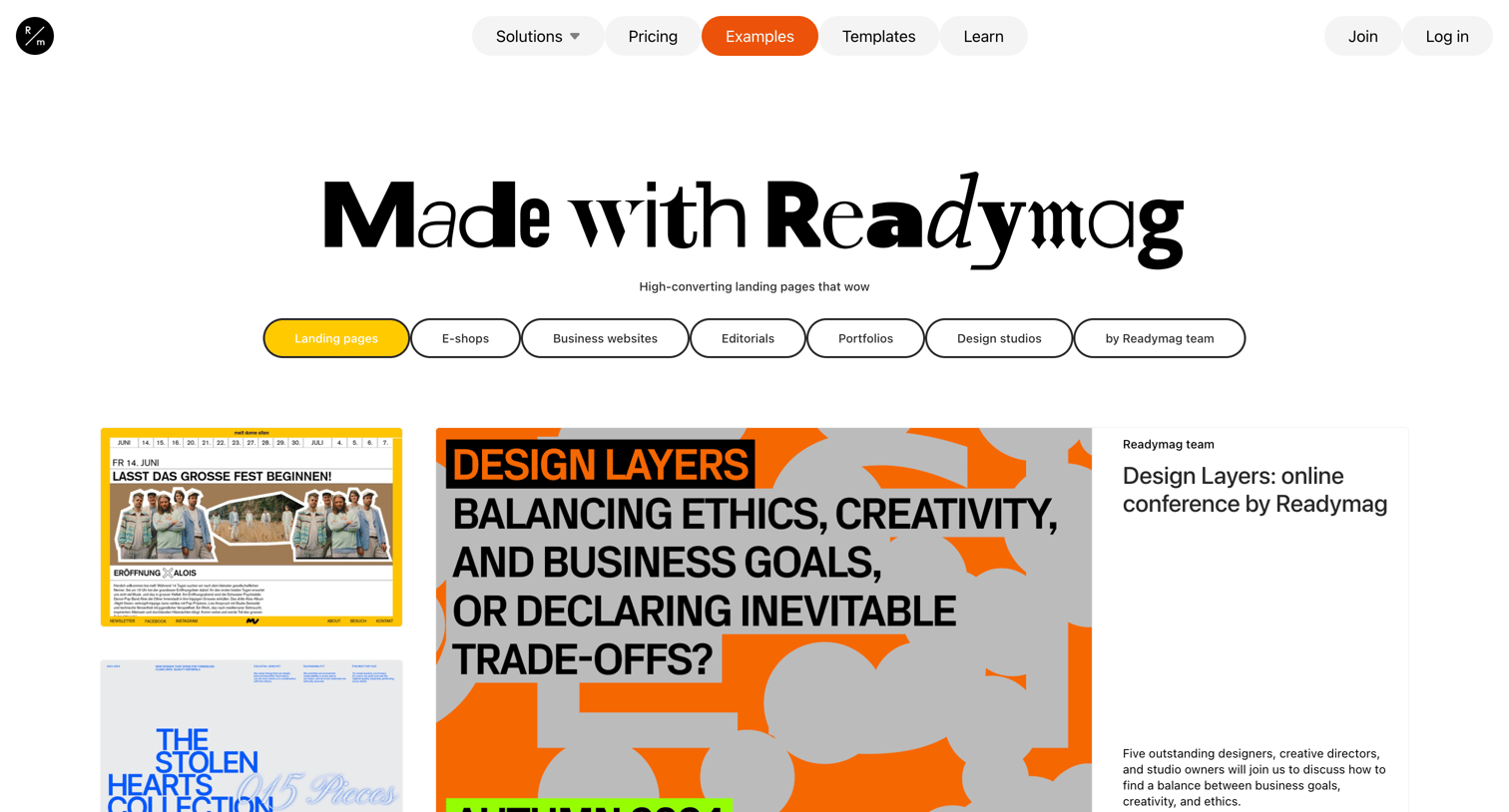 Readymag - Examples of landing pages designed with Readymag screen
