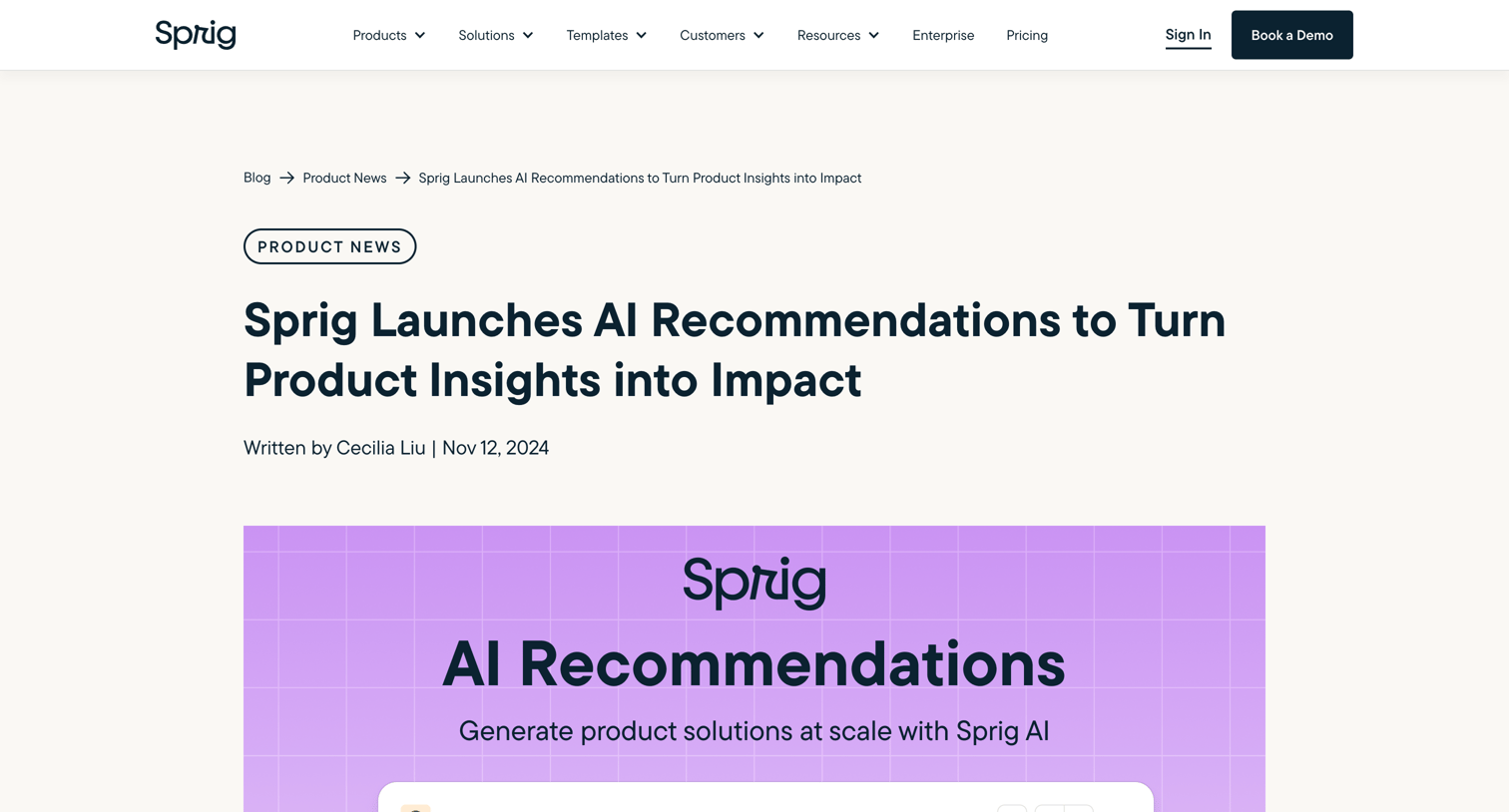 Sprig - Sprig Launches AI Recommendations to Turn Product Insights into I screen
