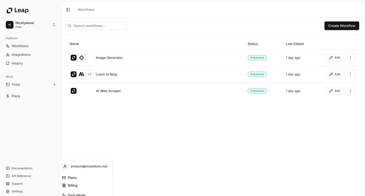 Leap - Leap AI | Automate any workflow with AI screen