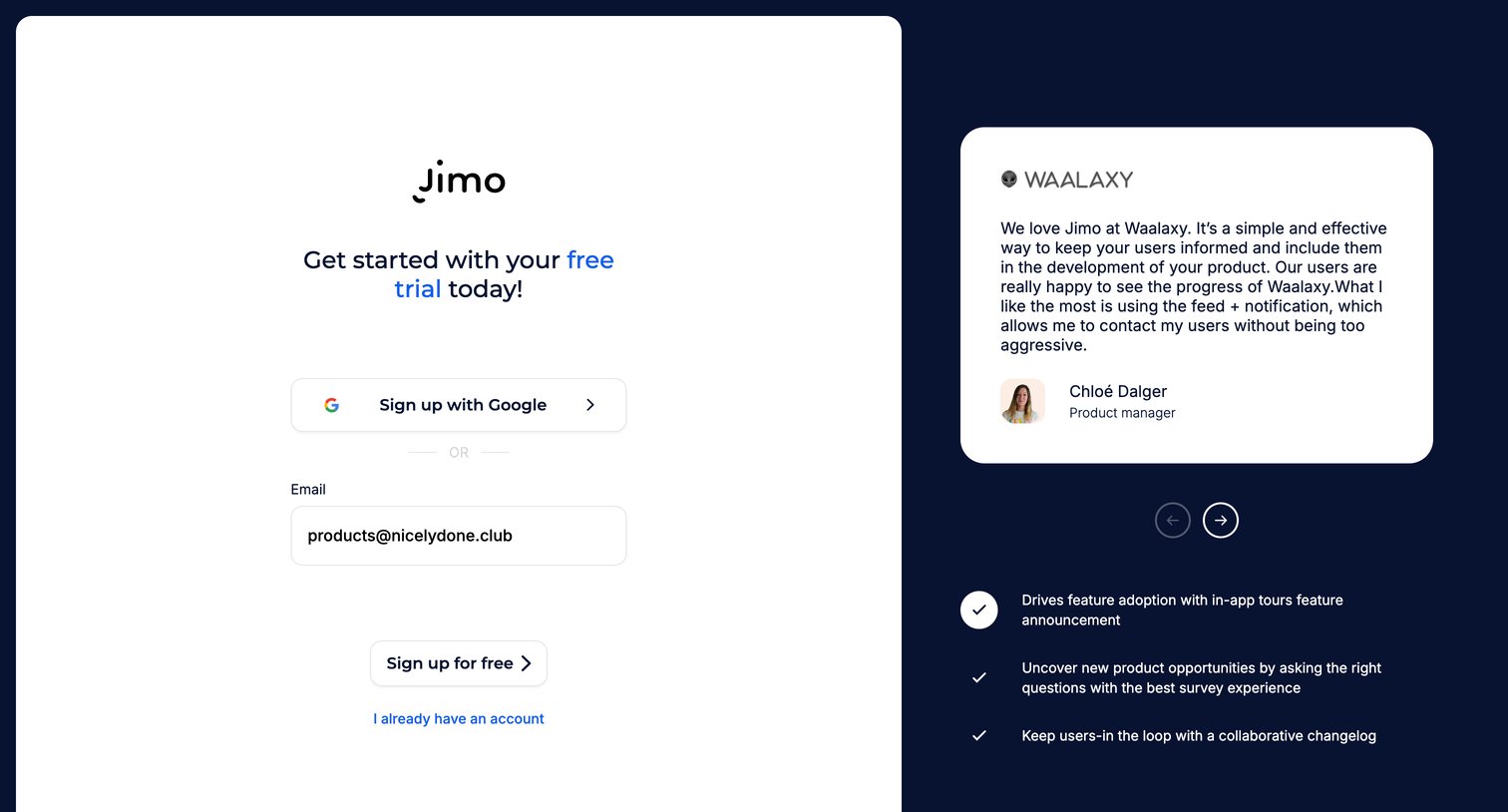 Jimo - Register · Jimo screen