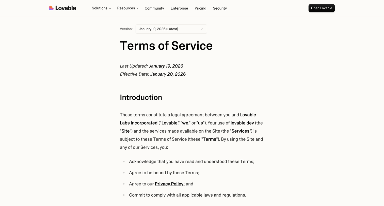 Lovable - Lovable Terms & Conditions screen