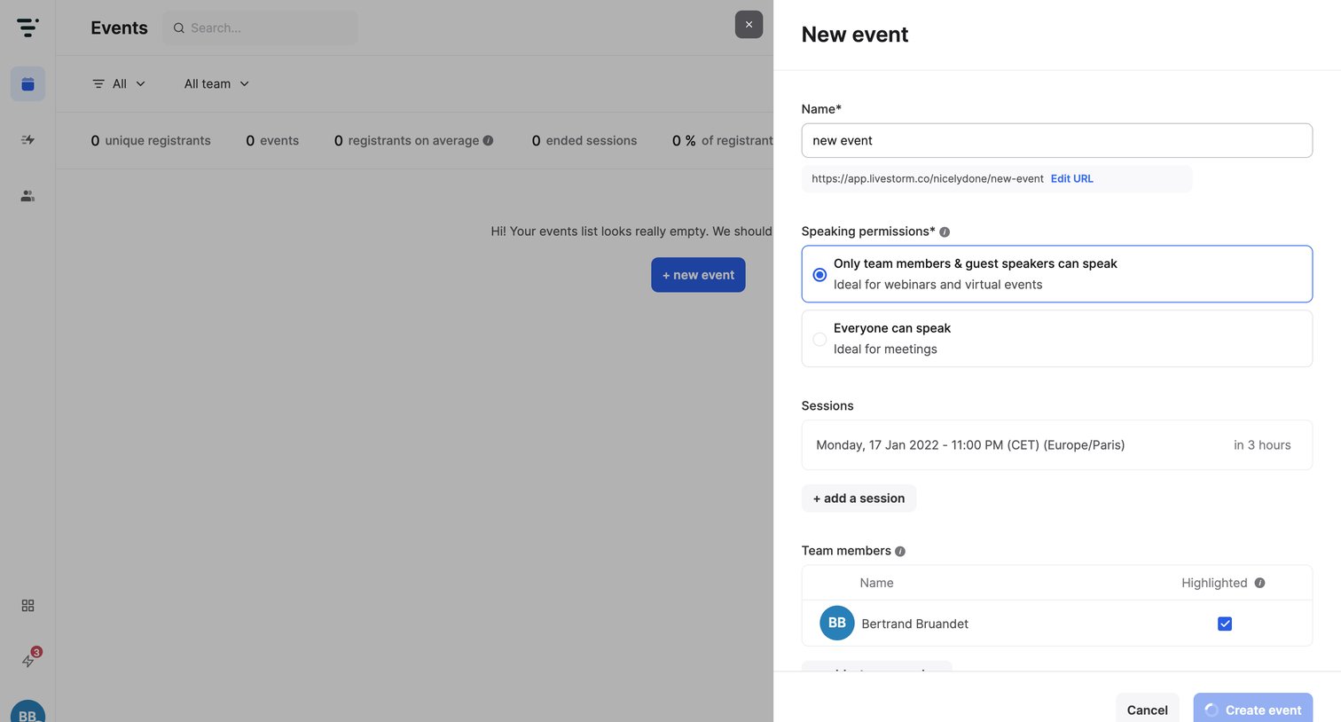 Livestorm - Dashboard | Livestorm screen