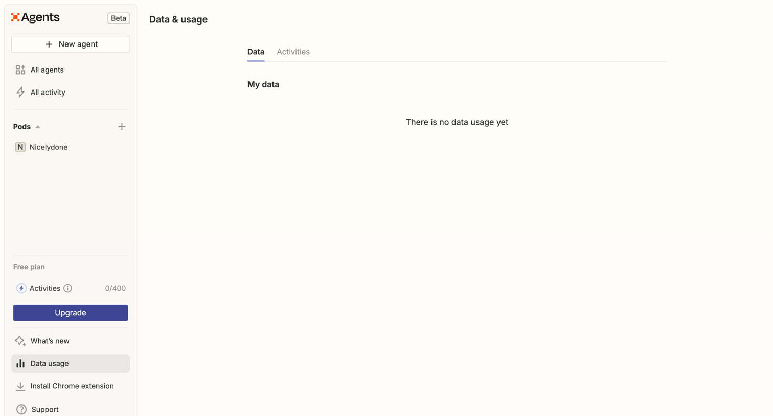 Zapier - Data & usage | Zapier Agents screen