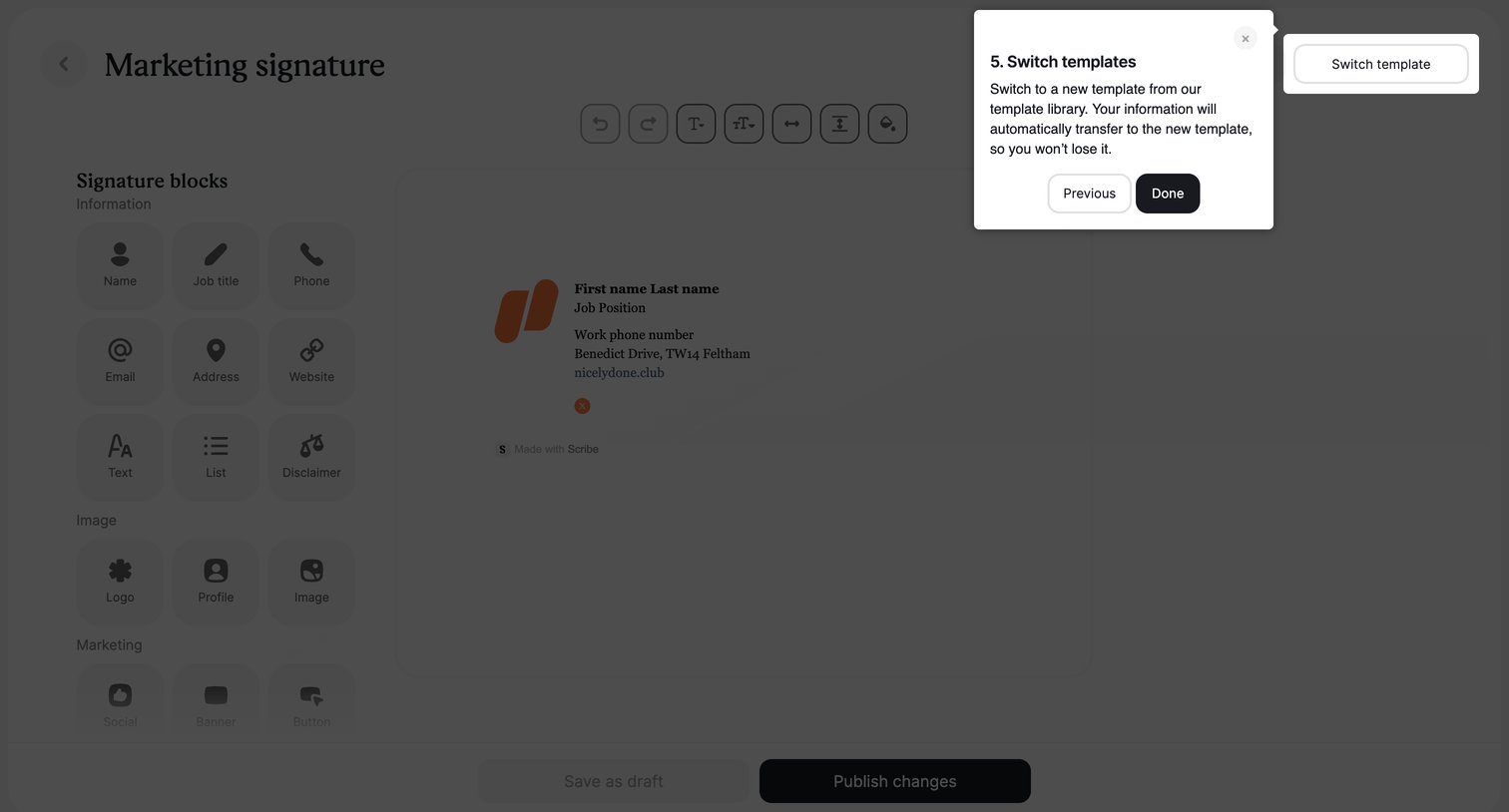 Edit | Marketing signature  Templates  Signatures  Scribe from Scribe