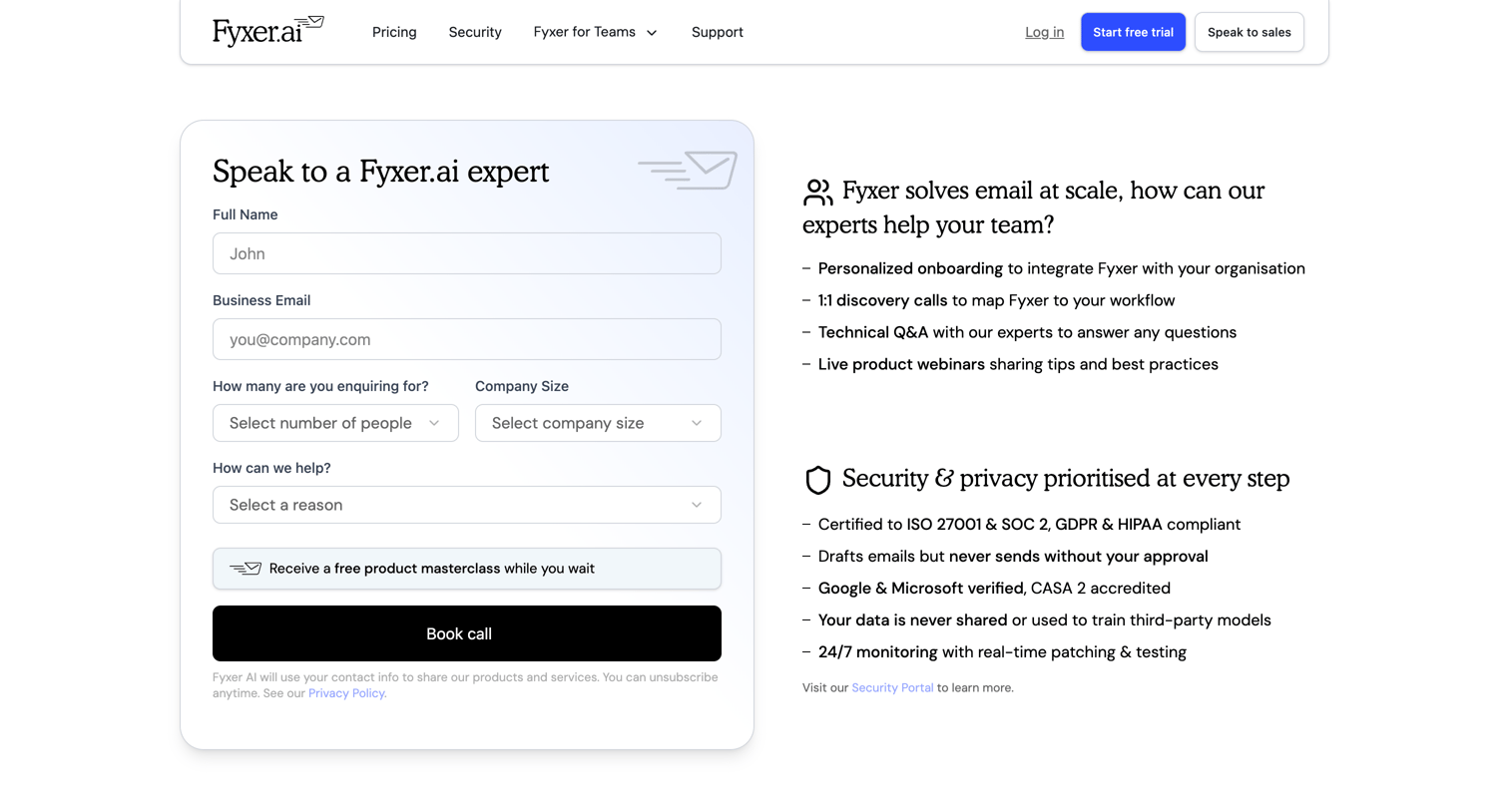 Fyxer - Fyxer AI  Speak to sales screen