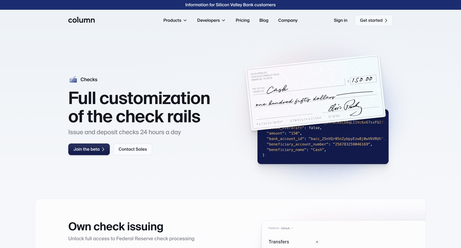 Column - Checks Beta — Column screen