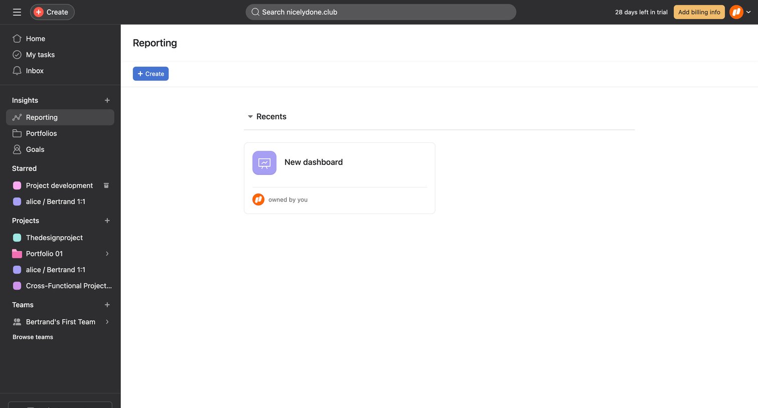 Asana - Reporting - Asana screen