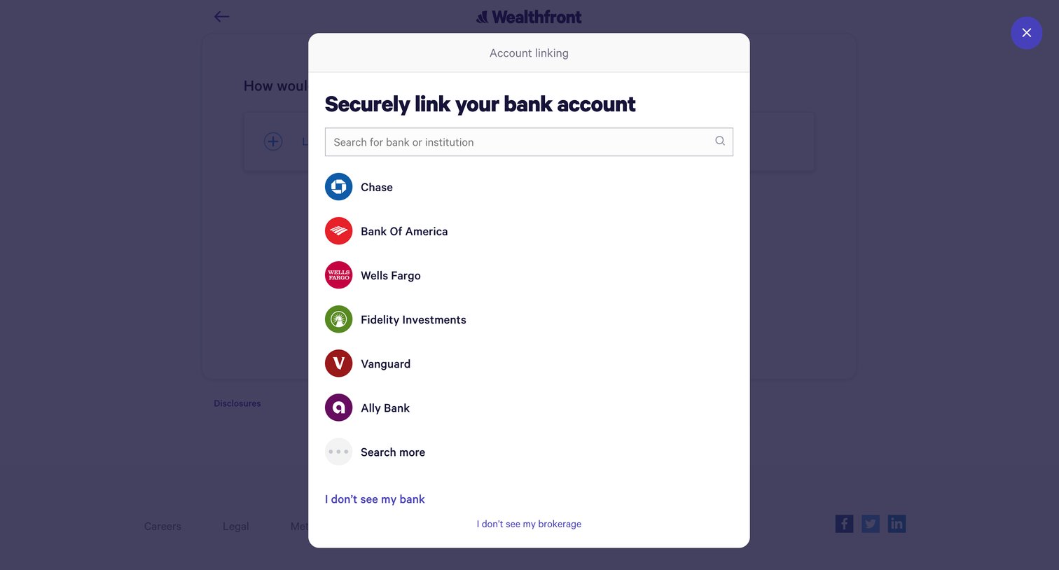 Wealthfront - Funding Source - Open Account - Wealthfront screen