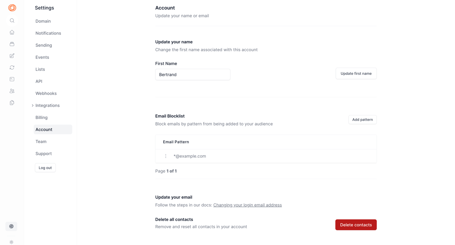 Loops - Settings | Account screen