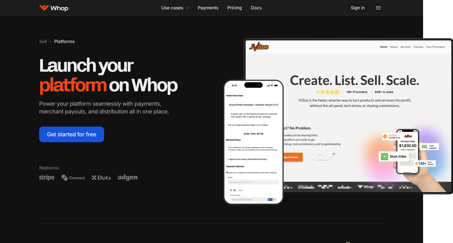 Whop - Create your own platform with payments and payouts on Whop  Whop screen