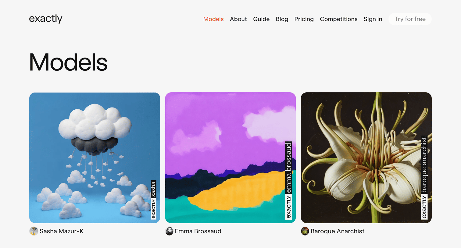 Exactly - Models | Exactly.ai screen