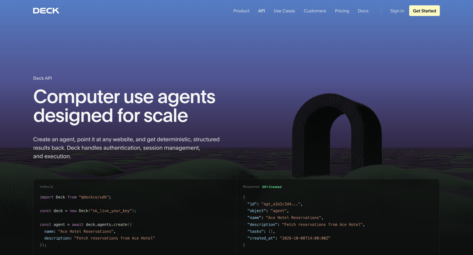 Deck - Deck API - Computer Use Agents Designed for Scale screen