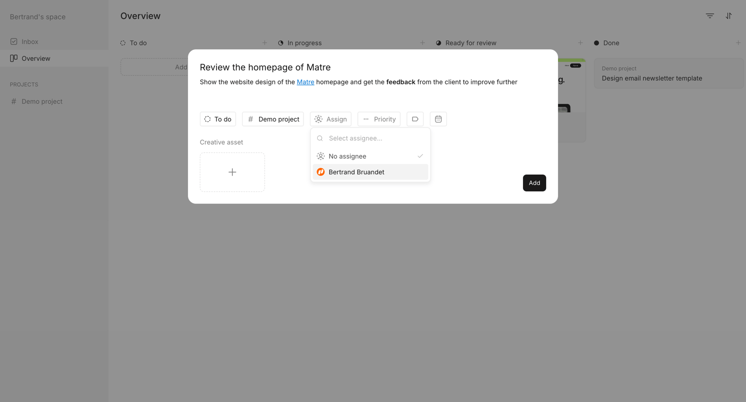 Workflow screen