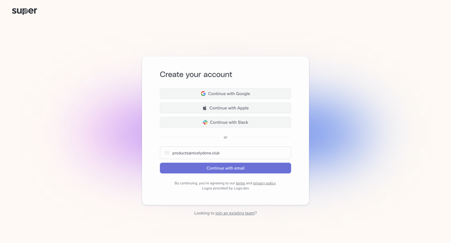 Super - Get started | Super screen