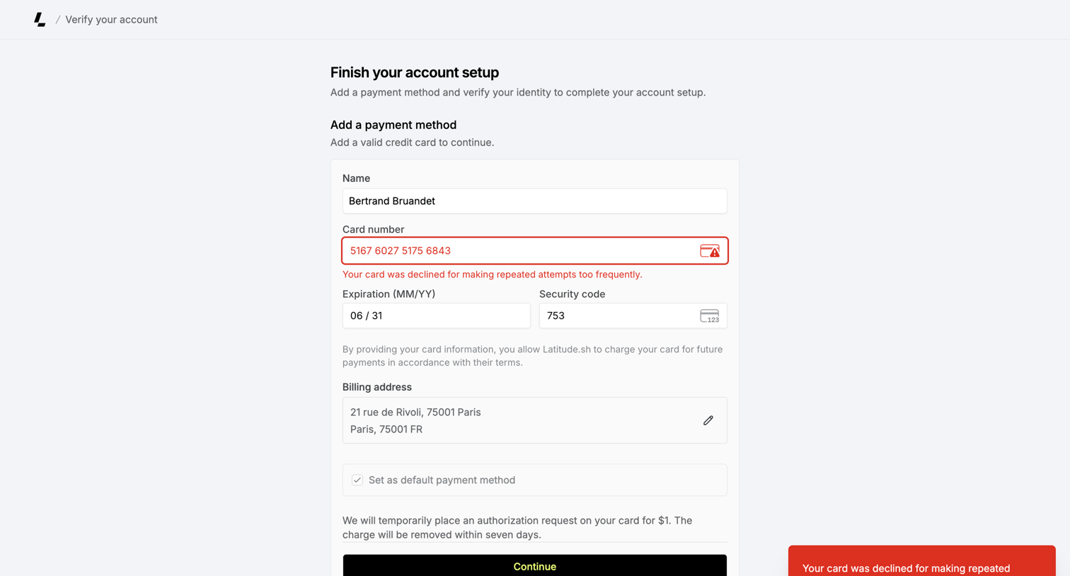 Latitude.sh - Account verification – Dashboard - Latitude.sh screen